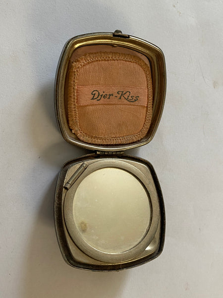 Antique Djer Kiss Silver Plated Compact Powder Case