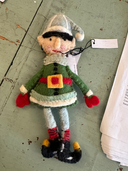 Handmade Wool Felt Elf Ornament with Embroidery