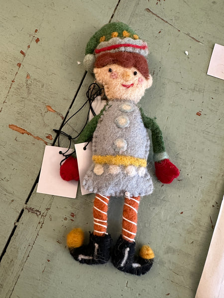 Handmade Wool Felt Elf Ornament with Embroidery