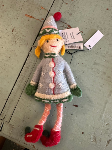 Handmade Wool Felt Elf Ornament with Embroidery