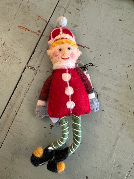 Handmade Wool Felt Elf Ornament with Embroidery