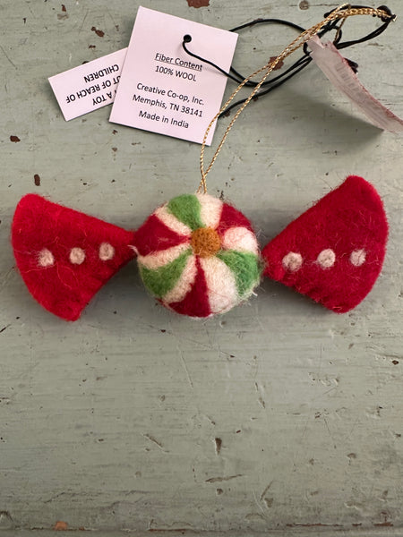 Handmade Wool Felt Candy Ornament with Embroidery