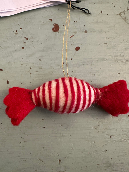Handmade Wool Felt Candy Ornament with Embroidery