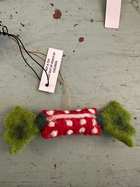 Handmade Wool Felt Candy Ornament with Embroidery
