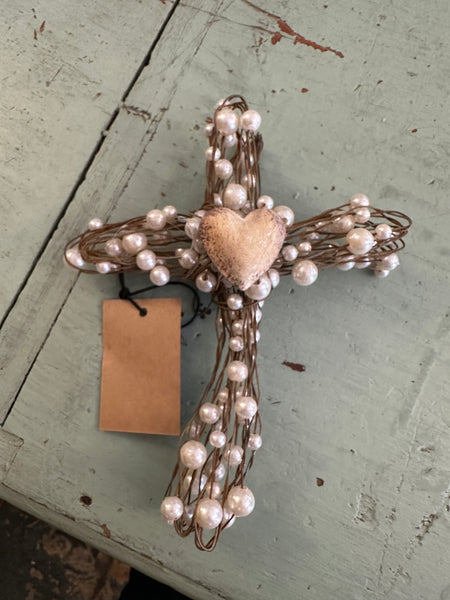 Wire Cross with Beads Ornament