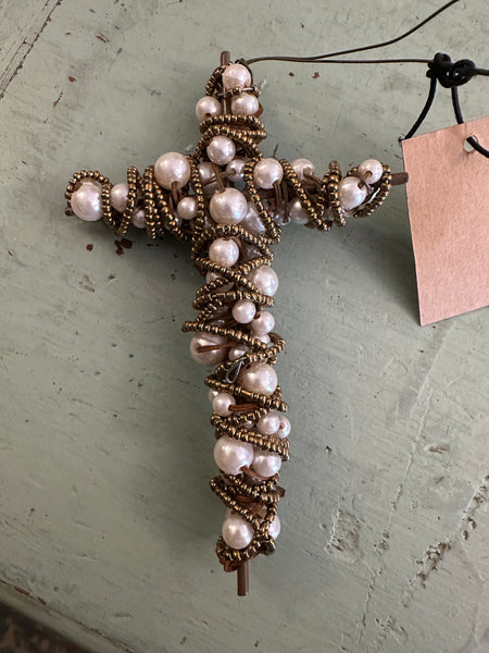Wire Cross with Beads Ornament