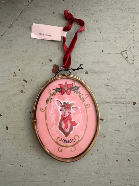 Glass & Metal Photo Frame Ornament w/ Velvet Ribbon