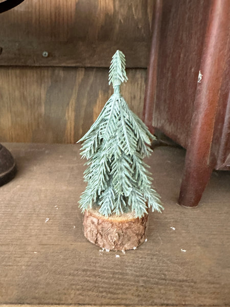 Faux Evergreen Trees with Natural Wood Slice Bases