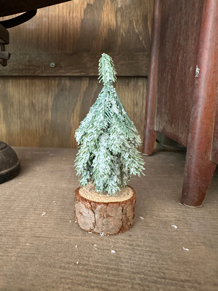 Faux Evergreen Trees with Natural Wood Slice Bases