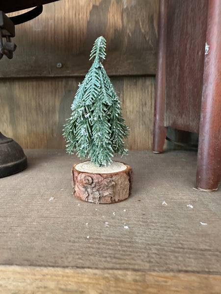 Faux Evergreen Trees with Natural Wood Slice Bases