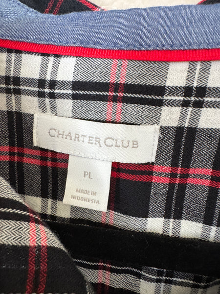 Charter Club Women's Black Plaid Blouse Size PL