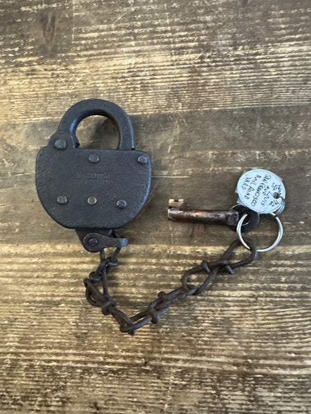 Antique St Louis San Francisco Railroad Padlock and key back