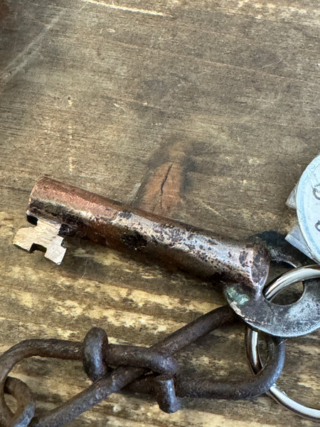 Antique St Louis San Francisco Railroad Padlock and key key closeup