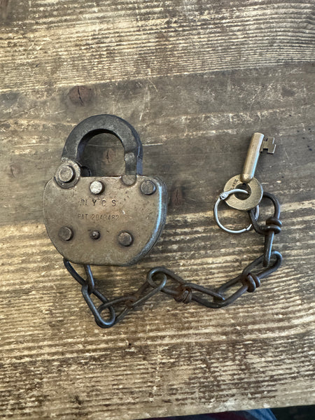 Antique NYCS Railroad Padlock and Key back