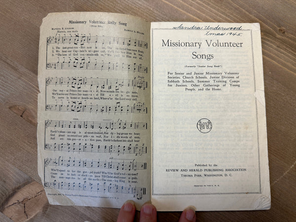 1923 Missionary Volunteer Songs title page