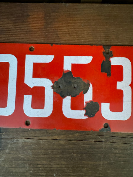 Antique 1914 CA State Red License Plate center closeup