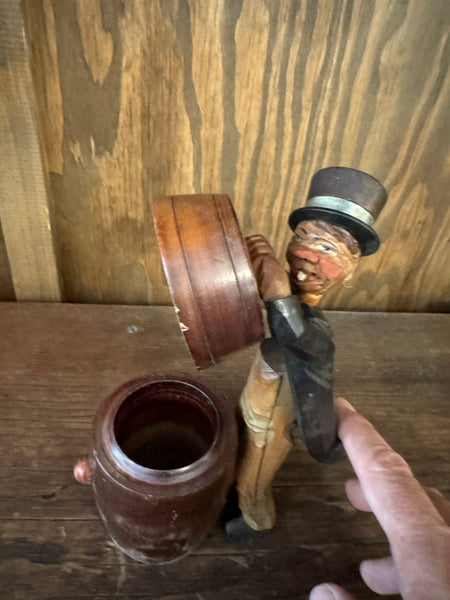 ANRI Drunken Man Figural Match Cigarette Holder showing barrel open