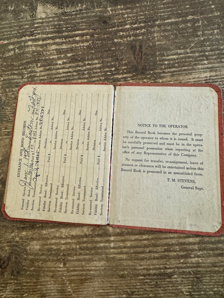 Antique Radio Operators Service Record Book sample page