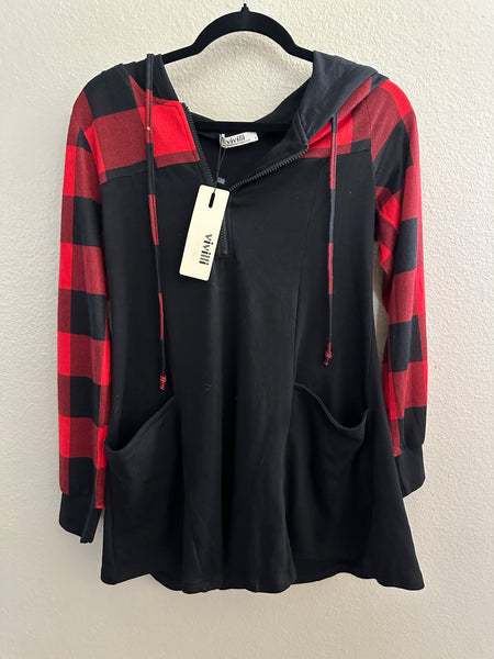 Vivilli Red & Black Long Sleeve Blouse