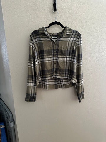 American Eagle Boyfriend Green Flannel