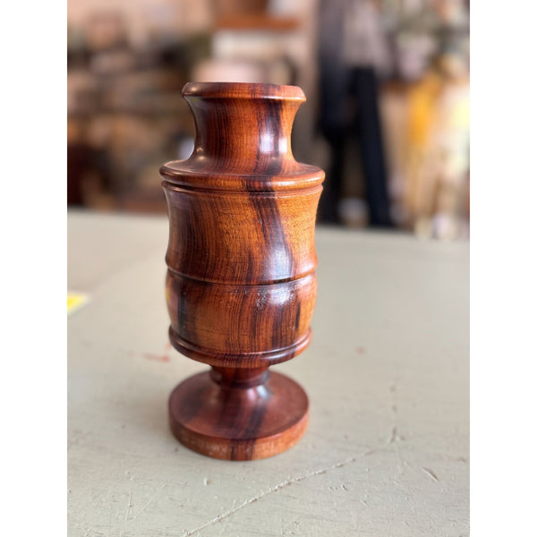 Mid Century Handcrafted Wooden Vase Hardwood with Rich Grain Vintage
