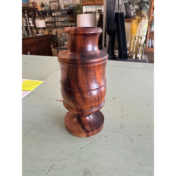 Mid Century Handcrafted Wooden Vase Hardwood with Rich Grain Vintage