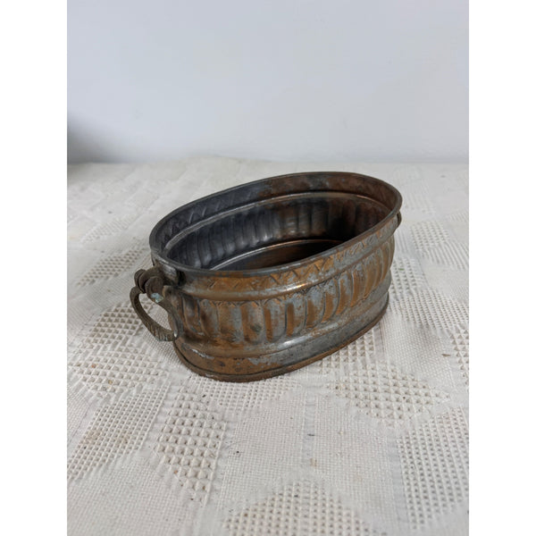 Antique Copper Plated Oval Planter Decorative Brass Handles Patina Finish Egypt