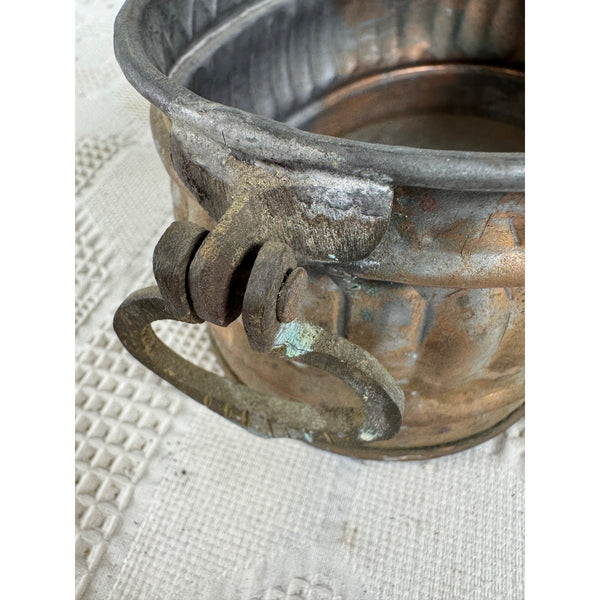 Antique Copper Plated Oval Planter Decorative Brass Handles Patina Finish Egypt