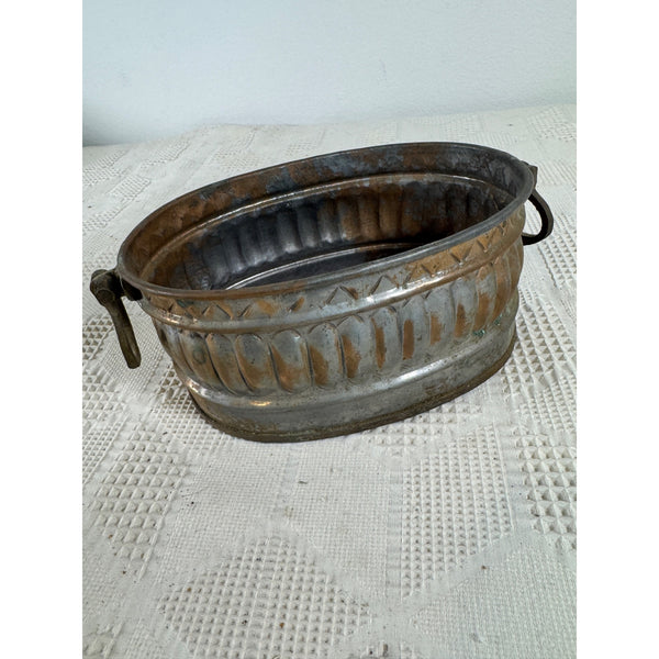 Antique Copper Plated Oval Planter Decorative Brass Handles Patina Finish Egypt