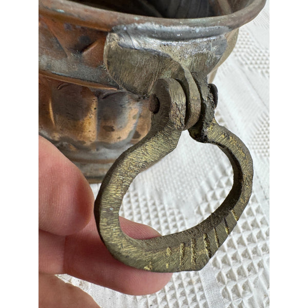 Antique Copper Plated Oval Planter Decorative Brass Handles Patina Finish Egypt