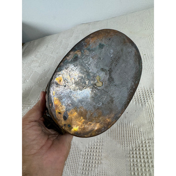 Antique Copper Plated Oval Planter Decorative Brass Handles Patina Finish Egypt