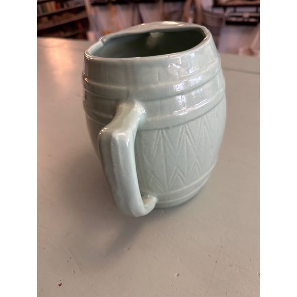 Vintage UHL Celadon Green Ceramic Pitcher with Herringbone Texture Barrel Design