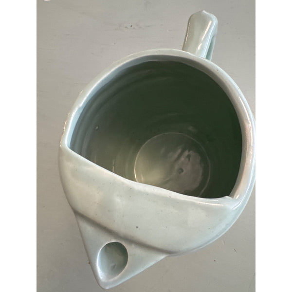 Vintage UHL Celadon Green Ceramic Pitcher with Herringbone Texture Barrel Design
