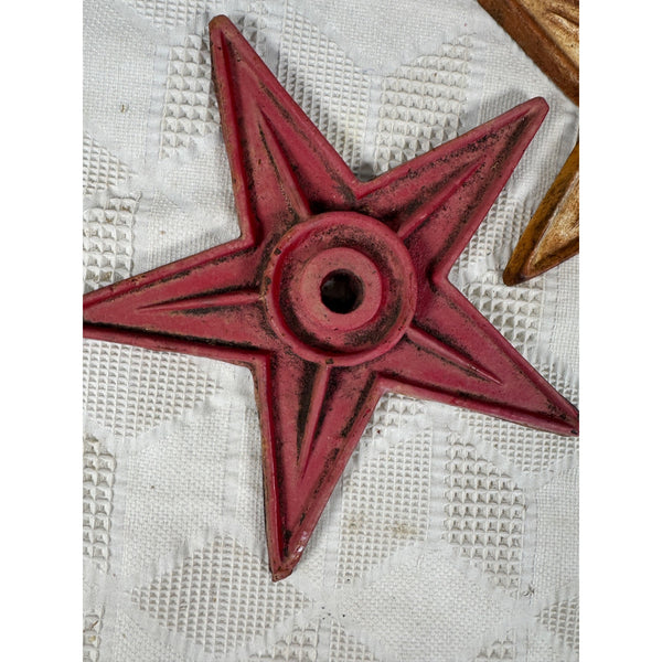 Set Of 3 Distressed Cast Iron Stars In Red White and Blue Finish Rustic Patina
