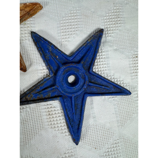 Set Of 3 Distressed Cast Iron Stars In Red White and Blue Finish Rustic Patina