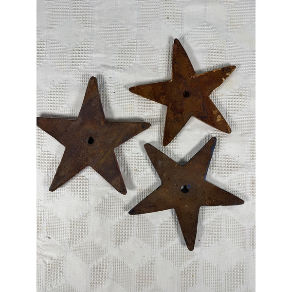 Set Of 3 Distressed Cast Iron Stars In Red White and Blue Finish Rustic Patina