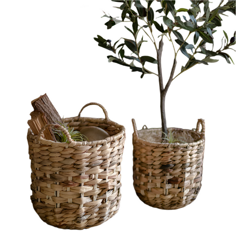 Natural Straw Round Basket with Handles