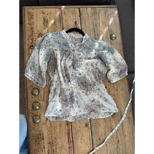 Womens White Floral Sheer Blouse