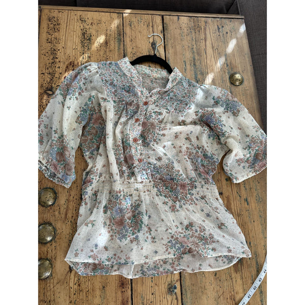 Womens White Floral Sheer Blouse