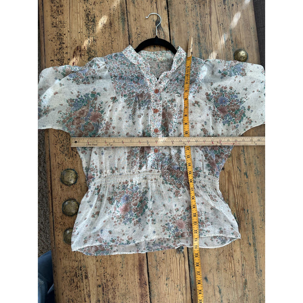 Womens White Floral Sheer Blouse