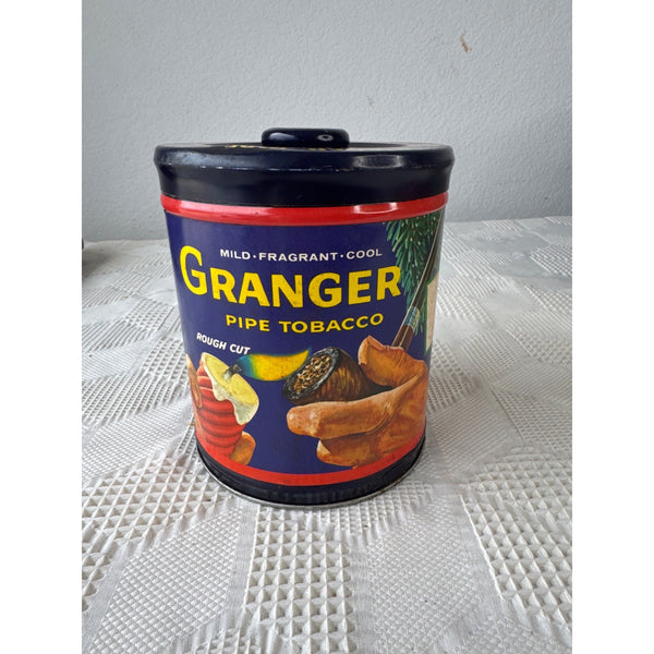 Vintage Granger Pipe Tobacco Tin Canister w Rare Holiday Paper Label Christmas