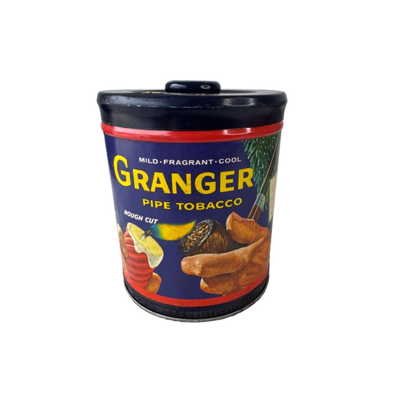 Vintage Granger Pipe Tobacco Tin Canister w Rare Holiday Paper Label Christmas