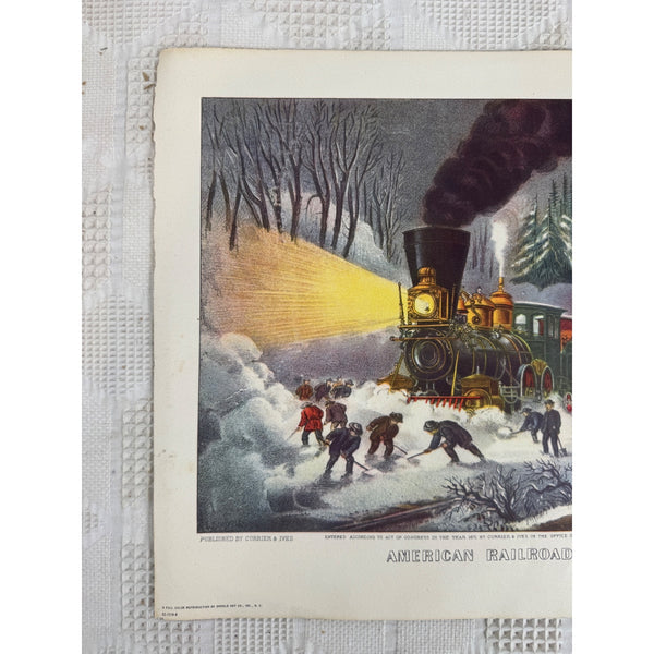 American Railroad Scene Lithograph by Currier and Ives Donald Art Co Vintage