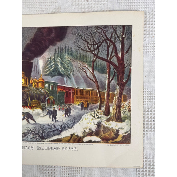 American Railroad Scene Lithograph by Currier and Ives Donald Art Co Vintage