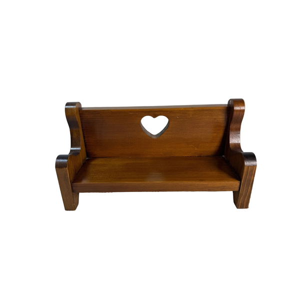 Handcrafted Wooden Doll Bench Heart Cutout Design Wall Mount Or Freestanding