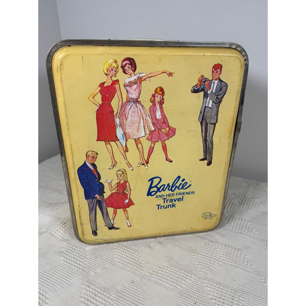 Vintage Barbie & Her Friends Travel Trunk Doll Case Yellow 1965 Shelves Hangers
