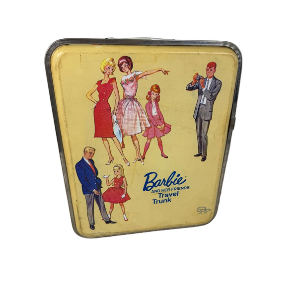 Vintage Barbie & Her Friends Travel Trunk Doll Case Yellow 1965 Shelves Hangers