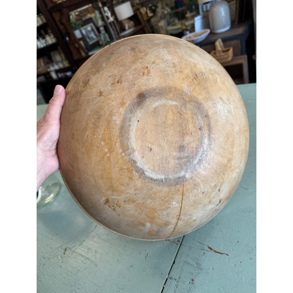 Primitive Hand Carved Round Wood Dough Bowl Rustic Kitchen Decor 1800s Antique
