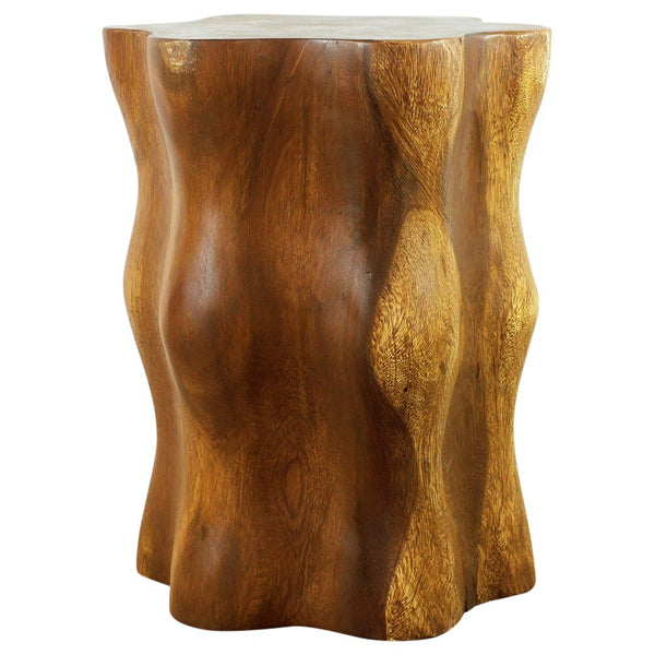 Wood Stump End Table Knobby Root 16 in D x 20 in H Oak Oil side view