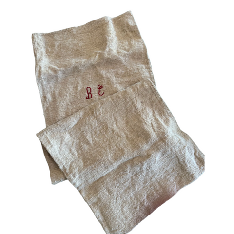 Vintage Long Burlap Grain Flour Sack with Embroidered BE Farmhouse Decor